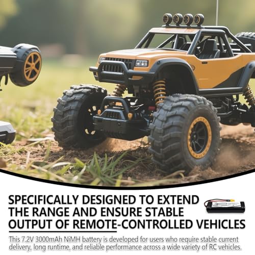 (2-Pack) 7.2V 3000mAh Ni-MH Battery with XT60 Plug for RC Cars & Trucks | 10C battery for LOSI, HPI, Associated, Kyosho and Tamiya 2WD/4WD models; includes 4.8V–12V Ni-MH/Ni-Cd charger. - color: 7.2V 3000mAh XT60-Plug