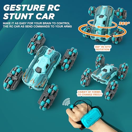 ZMMB 8 Wheel RC Stunt Car with Gesture Control, Spray & LED Lights, Double-Sided Off-Road Vehicle for Boys & Girls Ages 6-14, Ideal Christmas & Birthday Gift - color: 8 Wheel Rc Stunt Car