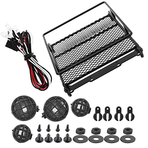 Metal ROOF Rack Luggage Carrier LED Light MN 1/12 RC Crawler Durable Practical RED Black Silver Applicable Remote Control CAR (Black) - color: Black