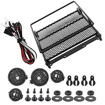 Metal ROOF Rack Luggage Carrier LED Light MN 1/12 RC Crawler Durable Practical RED Black Silver Applicable Remote Control CAR (Black) - color: Black