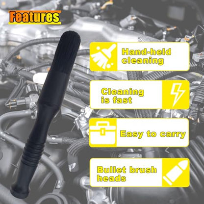 Car Parts Washer Brush, Bullet Head Parts Cleaning Brush for Cleaning Car Interior Exterior, Engine Parts, Wheel Bearing, Boats, Household Grime (Black) - color: Black