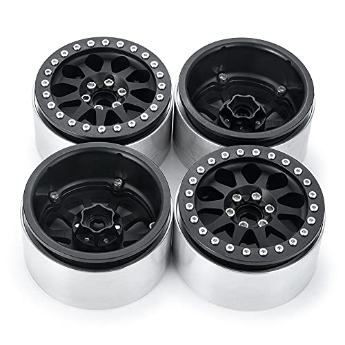 Benedict Harry 4Pcs Alloy 2.2" Beadlock Wheel Rims for 1:10 RC Rock Crawler Axial SCX10 RR10 Wraith 90048 90018 TRX4 12mm Hex (Black) - color: Black