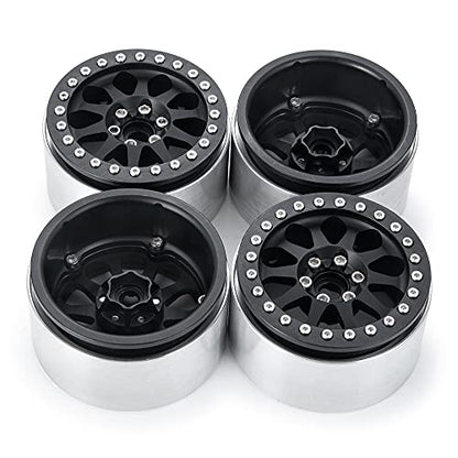 Benedict Harry 4Pcs Alloy 2.2" Beadlock Wheel Rims for 1:10 RC Rock Crawler Axial SCX10 RR10 Wraith 90048 90018 TRX4 12mm Hex (Black) - color: Black
