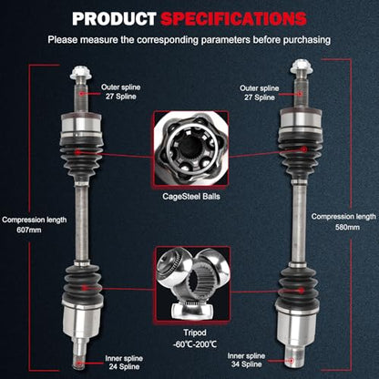 CCIYU Front CV Axle Drive Shafts for Chrysler 300 2005-2023 | CV Axle Shaft Assembly for Dodge Challenger 2018-2023 for Dodge Charger / Magnum 2005-2023 66-3557,66-3558 - size: 84-2484
