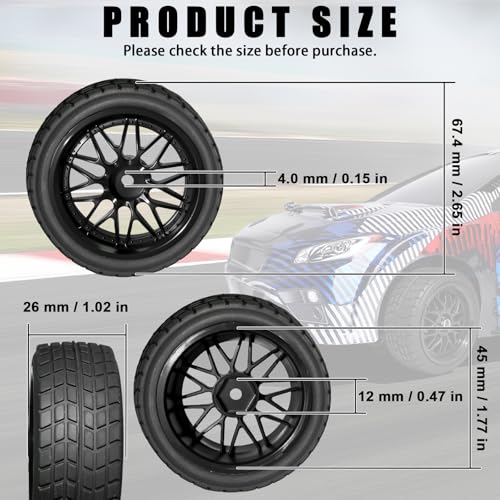 OD 2.65" On Road Rubber Tires Nylon Wheels- 12mm Hex for 1/10 RC Racing Car | Compatible with MJX HSP Tamiya HPI Kyosho Traxxas Sakura Redcat WLtoys 1/10 RC On-Road Racing Touring Car (4pcs, Black) - style: C-Black