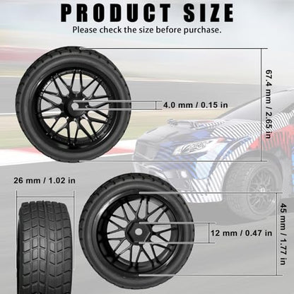 OD 2.65" On Road Rubber Tires Nylon Wheels- 12mm Hex for 1/10 RC Racing Car | Compatible with MJX HSP Tamiya HPI Kyosho Traxxas Sakura Redcat WLtoys 1/10 RC On-Road Racing Touring Car (4pcs, Black) - style: C-Black