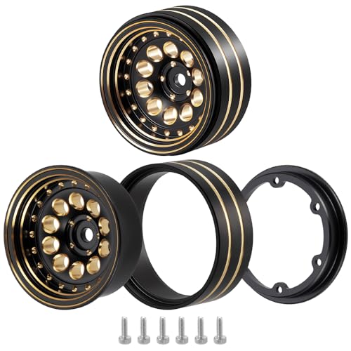 Brass 1.3" RC Beadlock Wheel Rims for 1/18 TRX4M 1/24 AXIAL SCX24 | 4pcs/228g Heavy Weight RC Crawler Car Upgrade Parts - color: Black