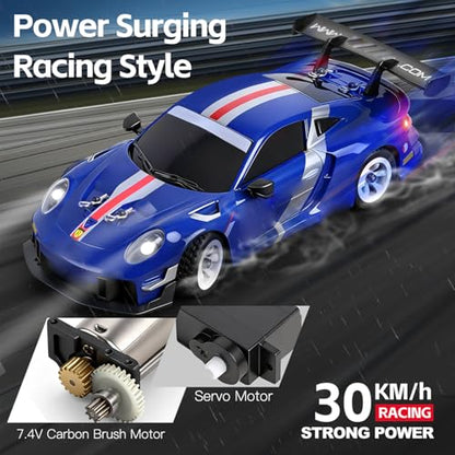 Wltoys 284019-A RC Drift Car, 1:28 Scale 4WD Rally RC Car, 2.4GHz, 30km/h, Dual Battery Edition, Independent Suspension, Gyro Stabilizer, LED Lights, Full Proportional Control (Blue) - color: Blue