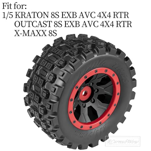 MX43 RC Wheels and Tires Truck Tires for 1/5 KRATON 8S EXB AVC 4X4 RTR,1/5 Outcast 8S EXB AVC 4X4 RTR,1/5 X-MAXX 8S,Pro-line Racing Badlands Tires w/Wheel Hex,4PCS,Red - color: Red(4pcs)
