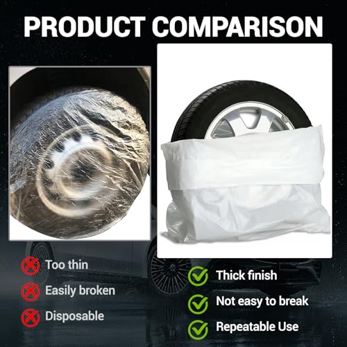 Wuyaoyao 4PCS Tire Covers, 38"×47" Large Spare Tires Cover, HDPE Plastic Tire Bags for Storage & Transport, Waterproof Dustproof Wheel Cover, Universal Tires Storage Bag for Most Vehicles (8 PCS)