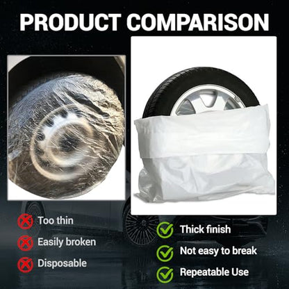 Wuyaoyao 4PCS Tire Covers, 38"×47" Large Spare Tires Cover, HDPE Plastic Tire Bags for Storage & Transport, Waterproof Dustproof Wheel Cover, Universal Tires Storage Bag for Most Vehicles (8 PCS)
