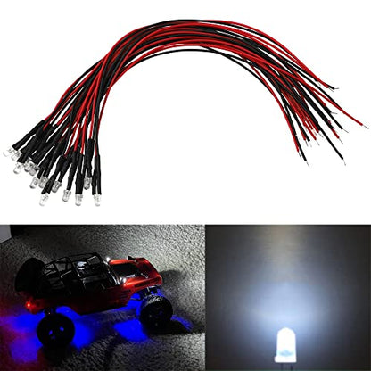 15PCS HIRCQOO RC Car 3MM & 5MM Pre Wired Led Light Emitting Diodes 12V Mini Single Led Bulbs Compatible with Traxxas TRX-4 TRX-6 Axial SCX10 90046 1/10 RC Crawler Car Truck DIY Parts (3mm,White) - size: 3mm,White