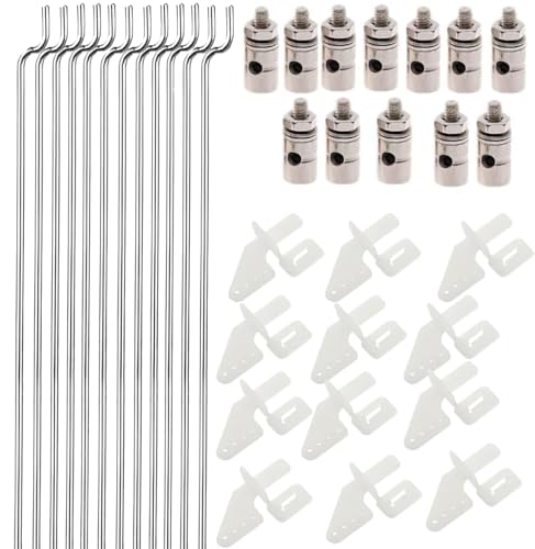 12Pcs Adjustable Pushrod Connector Linkage Stopper 1.8mm + 12Pcs Nylon Control Horns 21x10 mm + 12Pcs 1.5 x 450mm Z Push Rods Parts Compatible for RC Airplane Plane Boat Replacement (12pc)