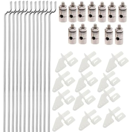 12Pcs Adjustable Pushrod Connector Linkage Stopper 1.8mm + 12Pcs Nylon Control Horns 21x10 mm + 12Pcs 1.5 x 450mm Z Push Rods Parts Compatible for RC Airplane Plane Boat Replacement (12pc)