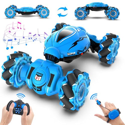 Dysaim Gesture RC Car, Gesture Sensing RC Stunt Car Toys for Kids 6-12 yr, 2.4GHz 4WD Hand Remote Control with Lights Music, Off-Road 360° Rotation Drift for Birthday Toy Gifts - color: Dark Blue