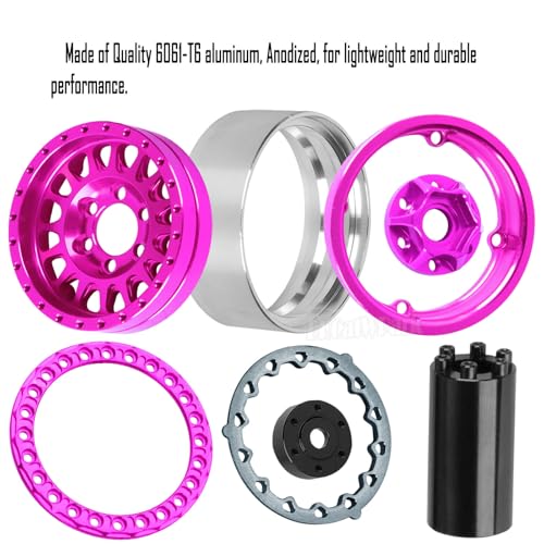 RC 1.9 Dually Beadlock Wheels Rims w/Adjustable Offset for 1/10 TRX4 TRX6 SCX10 SCX10 II 90046 SCX10 III AXI03007 SCX10 Pro Gen7/8 D90 VS4-10 MST CFX RC Crawler Car,4Pcs Alloy Rims,Pink - color: Pink - (Wheels Rims)