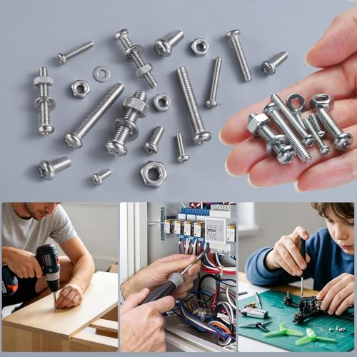 537Pcs M3 M4 M5 M6 Bolts Assortment Kit, Metric Machine Screws Phillips Pan Head Nuts Bolts Washer Assortment Kit, 304 Stainless Steel for Household Repairs,Electrical Wall Plate Switch - size: M3/4/5/6 537PCS Machine SS