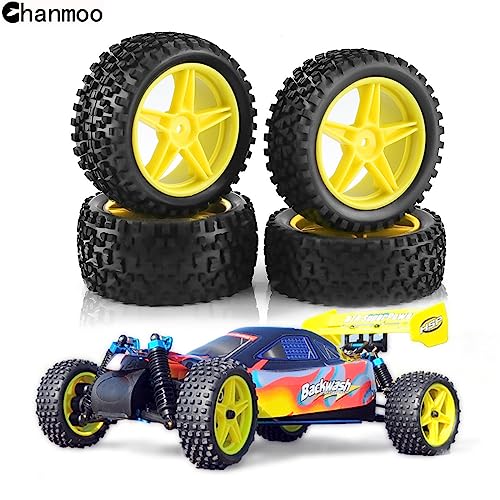 1/10 RC Off Road Tires and Wheels Rims 12mm Hex Set Front and Rear 87mm Rubber Buggy Tyres Foam Inserts for 1:10 Off-Road Car HSP Kyosho HPI Tamiya HSP 94107 94166 94106 94155 4PCS (White) - color: White