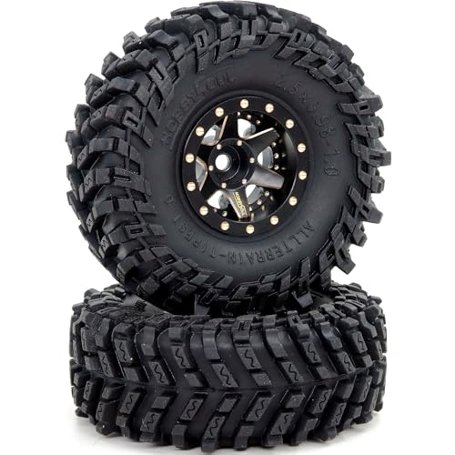 64mm Tall Soft Sticky 1.0 Tires Tyres and Brass 1.0 beadlock Wheels Rims, Adjustable Negative Offset 1.0 Wheels Tires for RC Mud Crawler 1/24 SCX24 1/18 TRX4M - color: Black