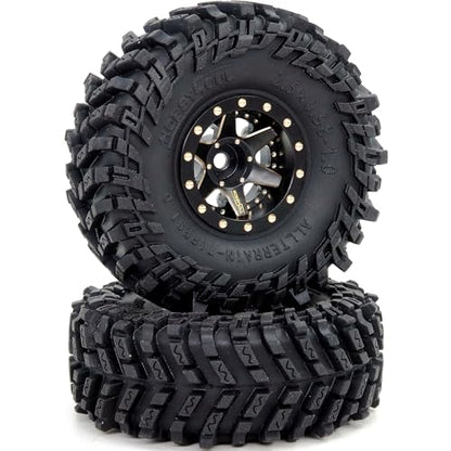 64mm Tall Soft Sticky 1.0 Tires Tyres and Brass 1.0 beadlock Wheels Rims, Adjustable Negative Offset 1.0 Wheels Tires for RC Mud Crawler 1/24 SCX24 1/18 TRX4M - color: Black