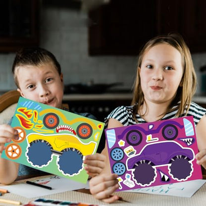 Monster Truck Stickers for Kids, Make Your Own Car Sticker, Car Party Favor | 24 Sheets Classroom Teacher Reward Activities Birthday Gift for Girls Boys, Crafts Goodie Bags Stuffers - style: Monster Truck