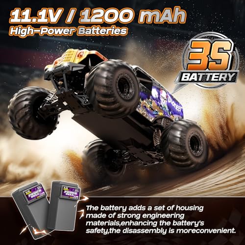 1/14 Brushless RC Cars for Adults, Max 42mph Oil Shock Absorber Electric 4WD High-Speed Off-Road RC Car, Remote Control Car for Adults RC Truck with Two 3S LiPo Batteries 1200 mAh - color: Purple