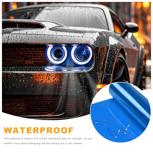 Car Headlight Vinyl Film, 48"×11.8" Self-Adhesive Car Headlight Tint Sticker with Squeegee & Cutter, Waterproof Wrap Film Roll for Vehicle Headlights Taillights Fog Lights (Drak Blue) - color: Drak Blue