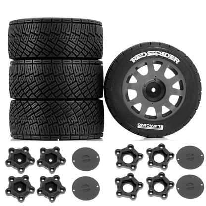 1/8 1/10 1/7 RC On Road Tires OD 3.94'' and Rally Racing Wheels 12mm 14mm 17mm Hex for 1:8 1:7 1:10 Street Touring Drift Car ARRMA Typhon 6S Losi Kyosho Tamiya TT02 HPI WR8 HSP 4PCS (Gray) - color: Gray