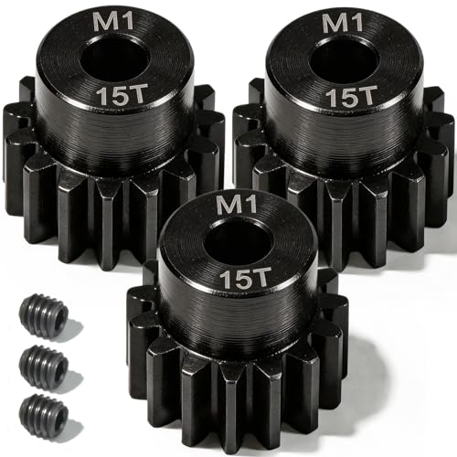 M1 Gear 15T 5mm Bore 3-Pack – High-Precision Hardened Steel Motor Pinion Gear for 1/8 1/10 RC Crawler, Monster Truck, Short Course Truck & Boat (Compatible with Traxxas Axial, FMS, HSP Redcat Losi) - style: M1 3Pcs 15T