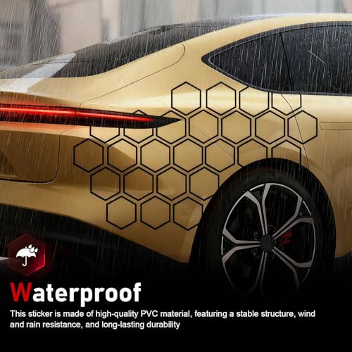 30 Grids Honeycomb Graphic Stickers, Reflective Hexagon Pattern Car Side Body Decals, Waterproof Automotive Body Modification Vinyl Decal, Universal for Car,Truck, SUV (Black) - color: Black