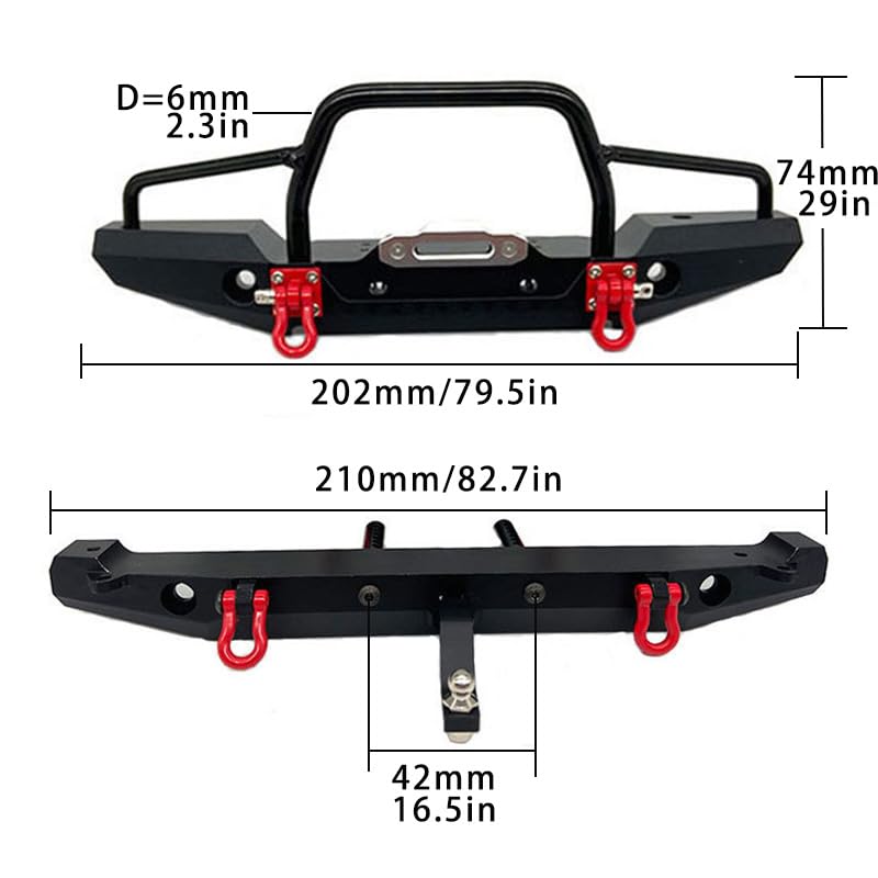 RC car Metal Front/Rear Anti-Collision Bumper for 1/10 Crawler Car TRX-4 Axial SCX10ii 90046 With Light