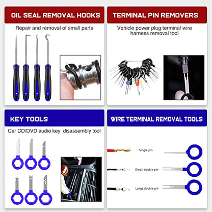 Nilight 238Pcs Trim Removal Tool, Auto Push Pin Bumper Retainer Clip Set | Fastener Terminal Remover Tool Adhesive Cable Clips Kit Car Panel Radio Removal Auto Clip Pliers - color: 238 Clips+ Remover Tools Blue