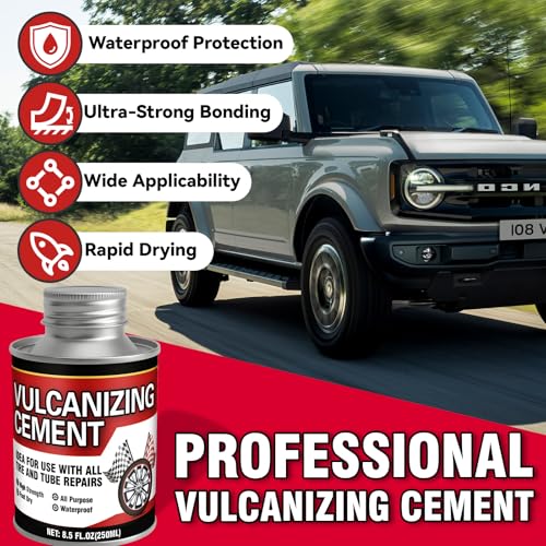 Chemical Vulcanizing Cement, Waterproof Tire Repair Glue 8.5 FL.Oz, Fast Drying Rubber Adhesive with Brush Top, Clear and Durable, Ideal for Car, Motorcycle, Bike