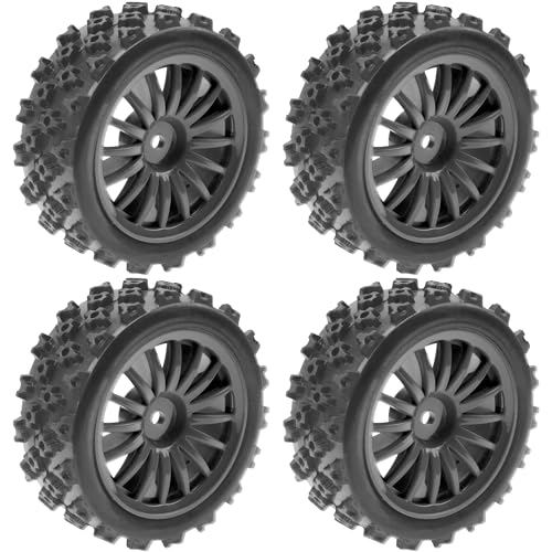 4Pack Vgoohobby OD2.83in 1/10 On Road Rubber Tires w/Nylon Wheel Rims 12mm Hex Compatible with HSP HPI Redcat Tamiya Traxxas 1/10 RC On Road Racing Touring Car (Black) - color: Black