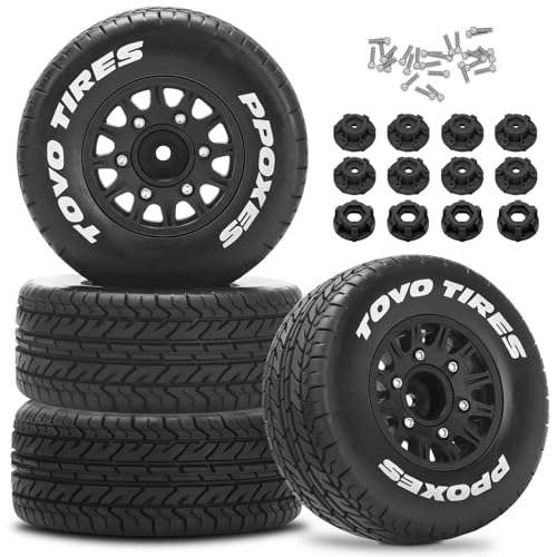 12mm/14mm/17mm Hex RC Wheels and Tires RC Truck Tires 1/10 Scale Tyres Detachable Replacement RC Car Tires RC Car Wheels for Arrma Senton Tires Slash Tires Axial Redcat Rc4wd Hex Fury (Black B)