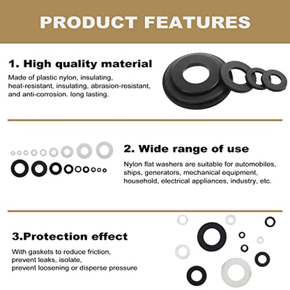 420 Pcs Black/White Nylon Flat Washers Assortment Kit for M2 M2.5 M3 M4 M5 M6 M8 M10 M12 Screws & Bolt