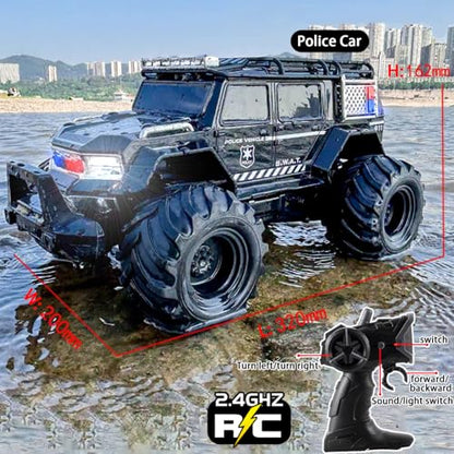 Amphibious Remote Control Car Waterproof Monster RC Cars 4WD All Terrain Off-Road Stunt Vehicle Toys with 2.4 GHz LED Lights for 6 7 8 9 10 11 12+ Year Old Kids Boys Girls Gifts Presents (Black) - color: Black