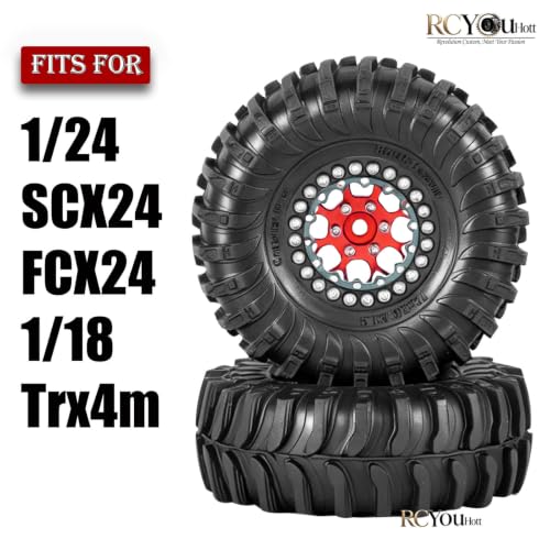 RC 1.3 Beadlock Wheel Tires&Aluminum Wheel Rim for 1/24 SCX24 FCX24,1/18 TRX4M RC Crawler Car,1.3 Beadlock Wheels and Tires/Wheels Tire,Red (4PCS) - color: Red- (Wheel Tires)