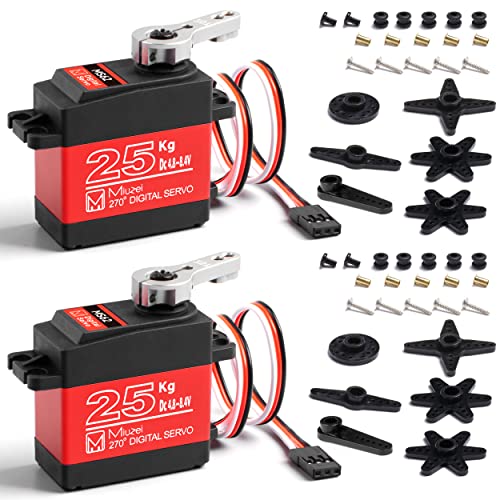 25KG Servo Motor High Torque Metal Gear for 1/10 1/8 RC Car 2 Pack | 27.5kg·cm Torque 0.13s/60° Speed @8.4V, Digital 270 Degree Waterproof Standard Steering with 25T Horn for RC Crawler Robot