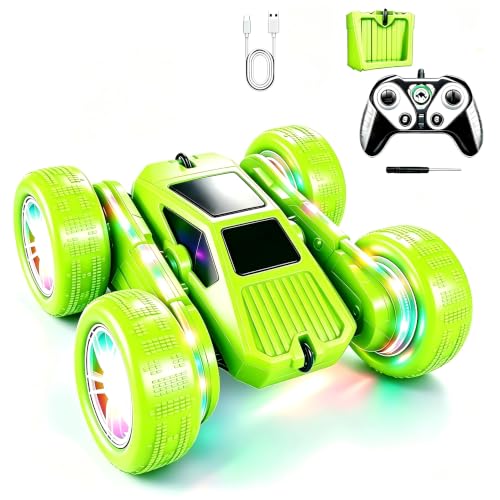 HOMETALL Remote Control Car - 360° Flips RC Stunt Car（Green） | LED Lights Strips, Type-C Charge Modular Battery, 2.4 GHZ Double Sided