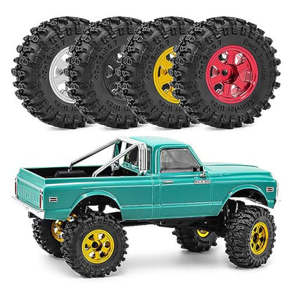 0.7" Aluminum Beadlock Wheel & Crawler Tire Set for 1/30 RC Crawler, CNC Rims, 40 x 16 mm Tires, Includes Screwdriver, Pre-Assembled 4 pcs, Black - color: Black, size: Rock-Trail-Clean-Out
