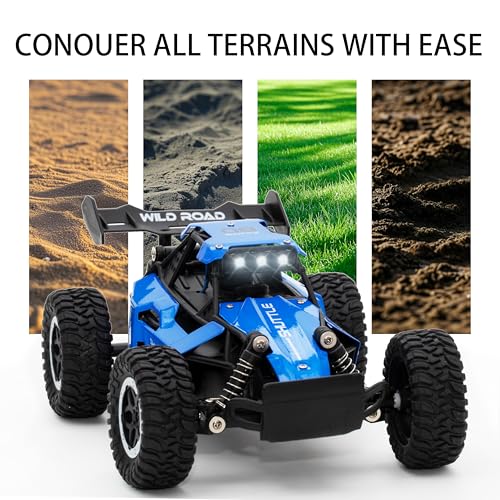 Remote Control Car RC Cars 1:16 All Terrain Monster Truck LED Headlights, Outdoor 2WD Off Road Hobby RC 2.4GHz High Speed, 20Km/h RC Car Toys Gift for Kids Boys 3 4 5-12 (Blue) - color: Blue