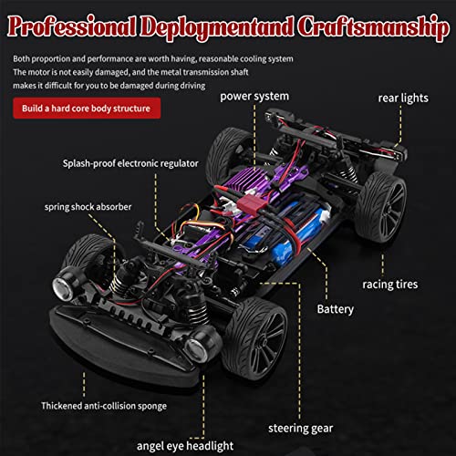 RC Drift Car, 1:16 RC Drifting Car Remote Control Car Rechargeable High Speed RC Cars Toys 4WD 2.4GHz Full Scale Blue RC Racing Cars with LED Lights Two Batteries for Boys and Adults - color: 2.blue