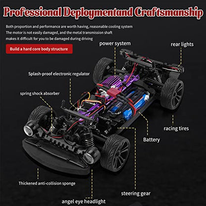 RC Drift Car, 1:16 RC Drifting Car Remote Control Car Rechargeable High Speed RC Cars Toys 4WD 2.4GHz Full Scale Blue RC Racing Cars with LED Lights Two Batteries for Boys and Adults - color: 2.blue