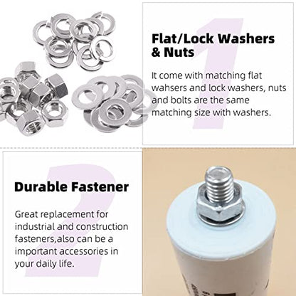 Swpeet 150Pcs Metric 304 Stainless Steel M2.5 Hex Nuts, Flat Washers, and Split Lock Washers Assortment Kit - Coarse Thread Hexagon Nut for Home Automotive Shop Use - size: M2.5 Hex Nuts & Washers