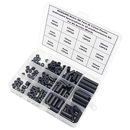 Metric OD 7mm ID 3.2mm Plastic Unthreaded Spacers(2mm to 30 mm) Assortment Kit for M3 Screws;Clearance Spacers;Round Spacers(Black) - size: OD 7mm ID 3.2mm