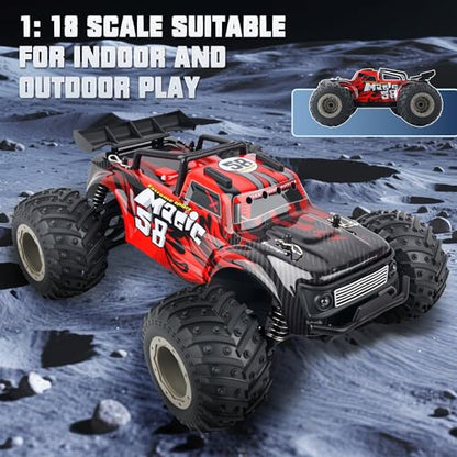 BEZGAR Remote Control Monster Truck, 1:18 Scale All Terrain RC Truck, 2WD 20Km/h Monster Truck Toys with Light, RC Crawler for Adults, Remote Control Car for Boys
