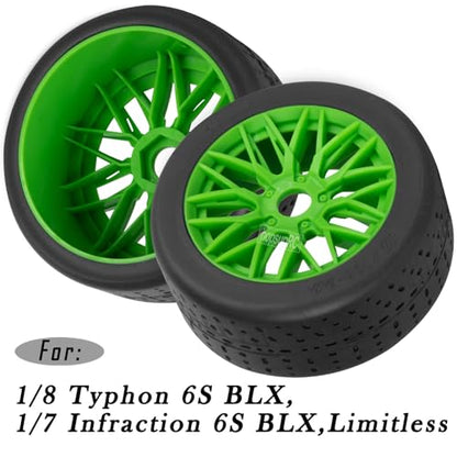 RC Rubber Wheels Tires for 1/8 Typhon 6S BLX,1/7 Infraction 6S BLX,Limitless,4PCS Highway Wheels Soft Tires Truck Tire Highway Tires,Green - color: Green(4pcs)