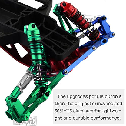 Front Rear Assembled Full Metal Shocks Upgrades Part for 1/10 Rustler/Stampede VXL 2WD,Alloy Suspension A Arm,Aluminum Caster Block & Steering Blocks & Rear Stub Axle Carriers,Green - color: Green(Shock-arm-set3)