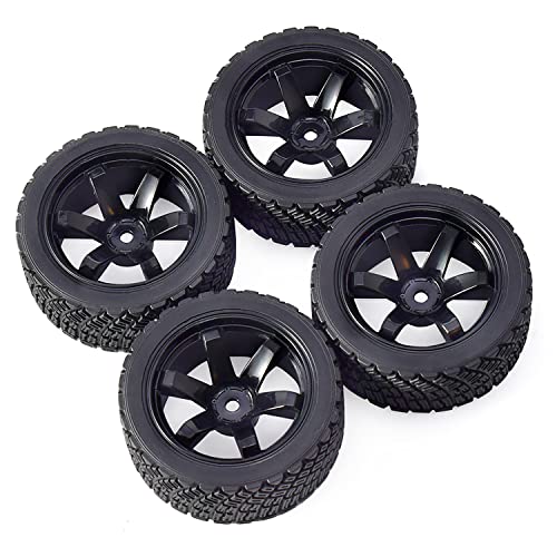 4PCS 65mm RC Rally Car Rubber Tires and 6-Spokes Wheel Rims 12mm Hex Compatible with 1/10 RC On-Road Rally Racing Car HSP Tamiya Sakura HPI WR8 HSP TT02 WLtoys (Black) - color: Black